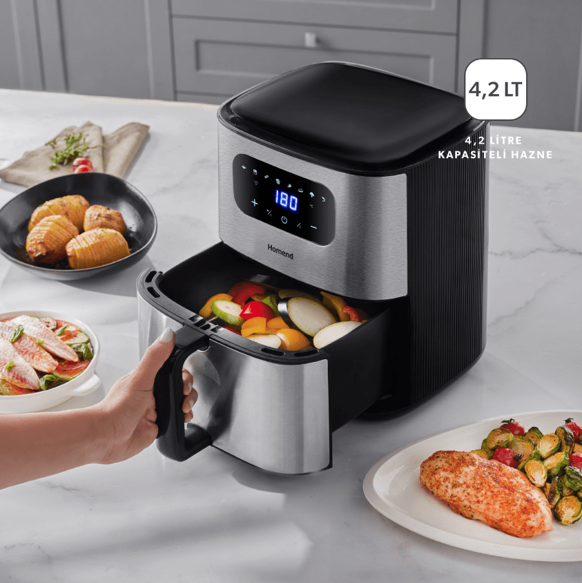 Homend Airfrday 2503H 8 Farklı Program Dokunmatik Ekran 4,2 Litre Smart Airfryer (Wi-Fi ile Kontrol)