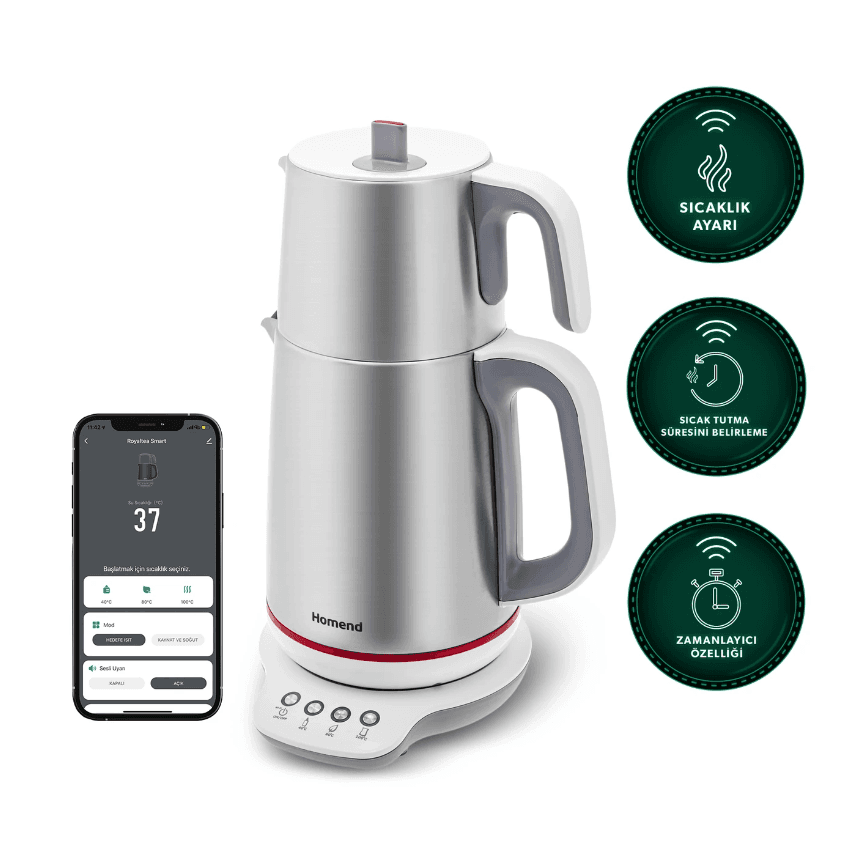 Homend Royaltea Smart 1790H Inox Konuşan Çay Makinesi (Wi-Fi)