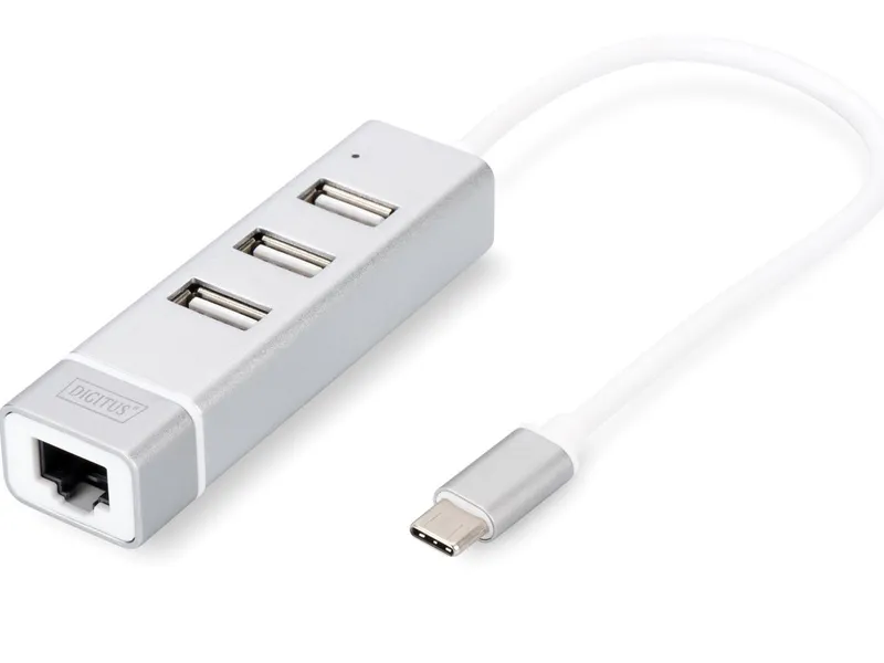 Digitus DA-70253 USB Type-C™ 3-Port Hub + Fast Ethernet LAN Adaptör